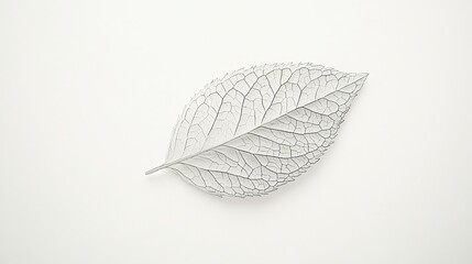 This minimalist photograph captures the intricate details of a single mint leaf. Set against a pure white backdrop, the leaf's veins and delicate texture are brought into sharp focus. 