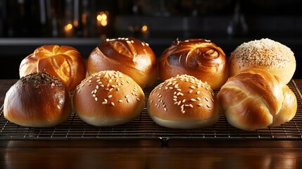 A photo of a variety of brioche buns on a baking