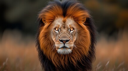 Obraz premium Majestic Lion with Blazing Eyes and Fiery Mane in Dynamic Pose