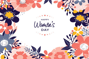 Happy Women's Day Greeting Floral Background Card Poster Or Flyer Vector Illustration In Flat Style