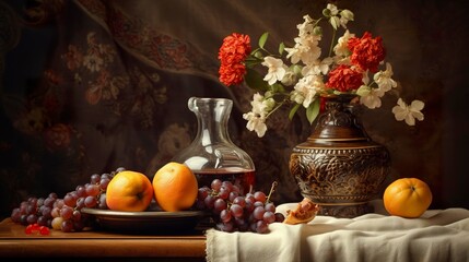 A photo of a vintage still life oil painting.