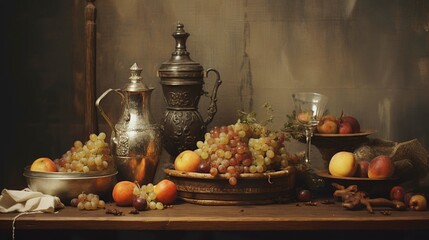 A photo of a vintage still life oil painting. © Muhammad