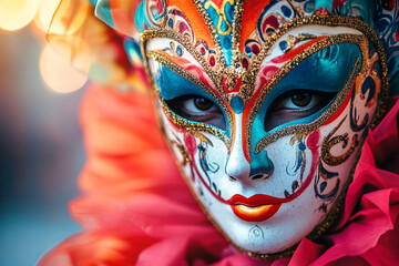 Vibrant Carnival Artist in Glittering Costume Close-Up, Generative AI Image Portrait