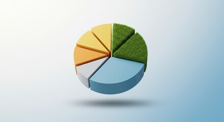 Fototapeta premium 3D Pie Chart with Textured Grass Segments on Gradient Background - Ideal for Data Visualization and Infographics.