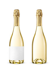 Clear champagne bottles with gold foil sealing Isolated. Transparent PNG image. © Kuzmick