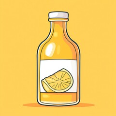 Orange juice in bottle on a orange background.
