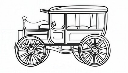 A vintage horseless carriage perfect for coloring activities.  Great for history lessons or transportation-themed projects.