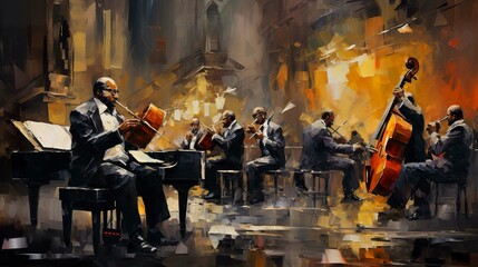 Fototapeta premium A photo of an oil painting of a jazz band