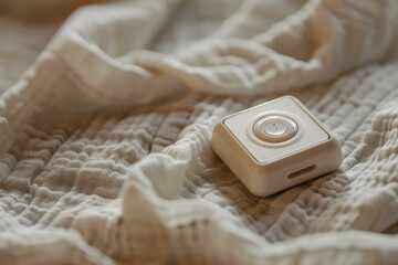 Personal emergency response system is lying on soft fabric, providing a sense of safety and security