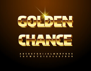 Vector advantage poster Golden Chance with shiny premium Font.  Set of Gold Alphabet Letters and Numbers