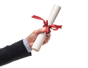 Diploma handed over isolated on white background, cut out