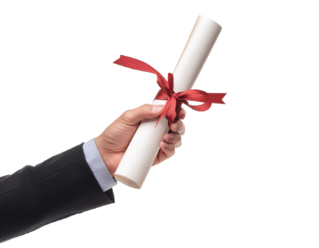 Diploma handed over isolated on white background, cut out
