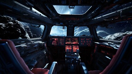 A photo of a VR simulation of a space mission.