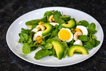 Healthy low carb paleo food, salad, avocado