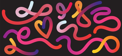 Abstract trendy doodle lines. Valentine squiggle design elements