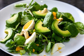 Healthy low carb paleo food, salad, avocado