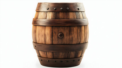 Obraz premium Close-up view of a rustic wooden barrel with textured details, isolated on a neutral background.