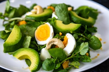 Healthy low carb paleo food, salad, avocado