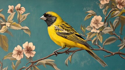 Serene Yellow Bird on Blooming Branch