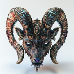 Vibrant ram mask with intricate patterns and hyper realistic details in fantasy art. For carnival. Generative AI