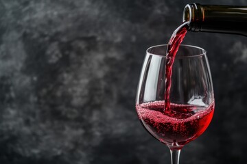 Naklejka premium A glass of red wine being poured, a macro shot against a black background Generative AI