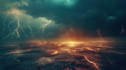 The abstract beauty of a lightning storm captivates. Dark clouds and rain enhance the scene's drama.