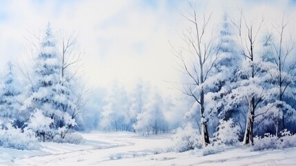 Obraz premium A photo of a winter landscape watercolor painting