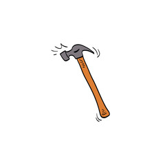 Claw hammer drawing in cartoon comic style. Building tool. Vector illustration art.