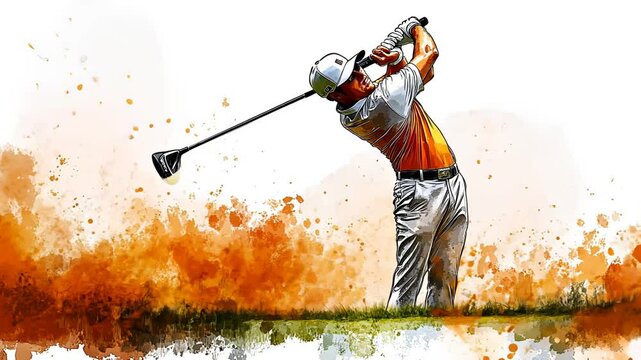 Monochrome Vector Illustration of Golfer Silhouette Playing Golf