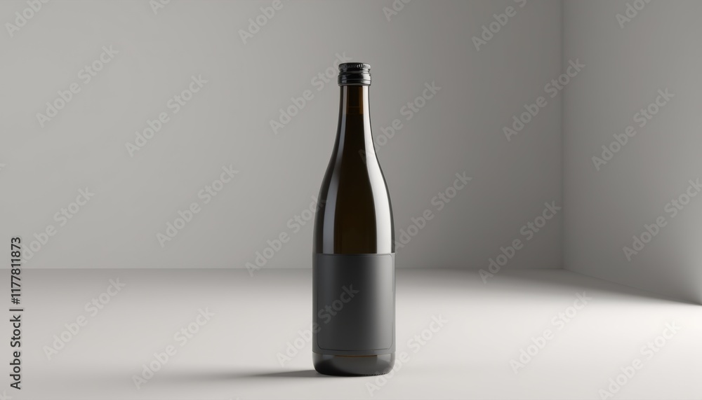 Poster realistic slim bottle mockup on clean surface, showcasing design and label with soft lighting highli
