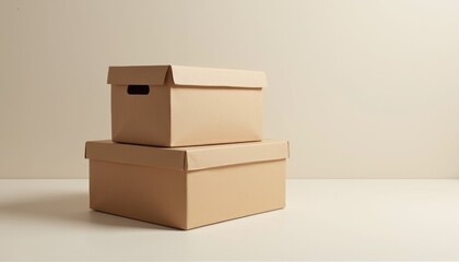 Obraz premium Photorealistic stack of boxes mockup placed on flat surface, emphasizing design and texture with minimal background