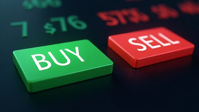Modern financial trading interface with buy and sell buttons