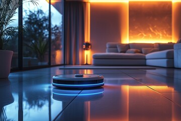 Smart Robotic Vacuum Cleaning Modern Living Room