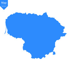 Blue map of Lithuania isolated on white background. Vector illustration eps10.	
