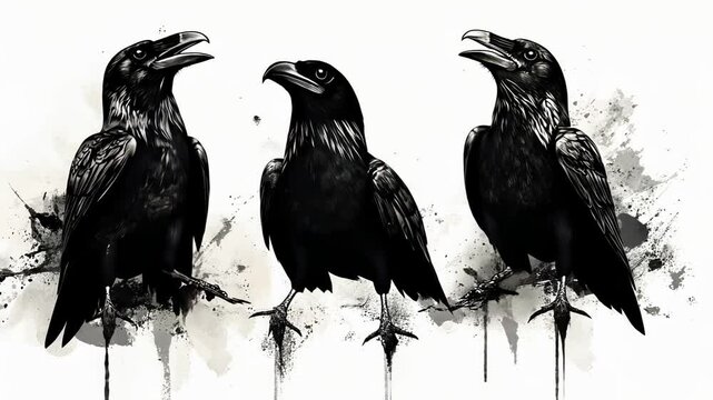 Wildlife Eagle and Raven Vector Illustration Tattoo Design