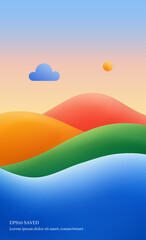 Peaceful Landscape Illustration,Harmony of Colors.