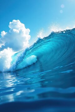 Blue and white dots floating in a serene ocean wave, natural, blue