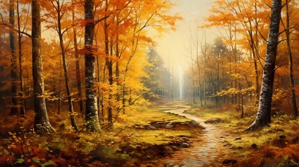Fototapeta premium A photo of an oil painting depicting an autumn