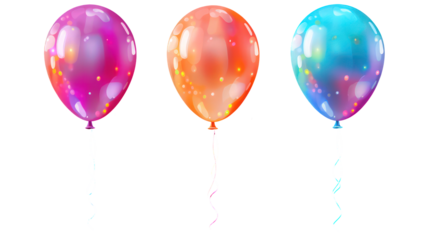 Set of watercolor balloons illustration on transparent background, birthday, anniversary, event
