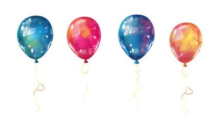 Set of watercolor balloons illustration on transparent background, birthday, anniversary, event
