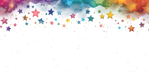 Watercolor colorful night space with stars border illustration on transparent background