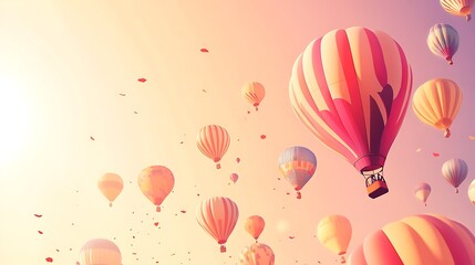 Obraz premium Colorful Hot Air Balloons Floating in Clear Sky, Perfect for Text