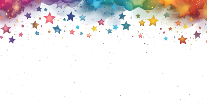 Watercolor colorful night space with stars border illustration on transparent background