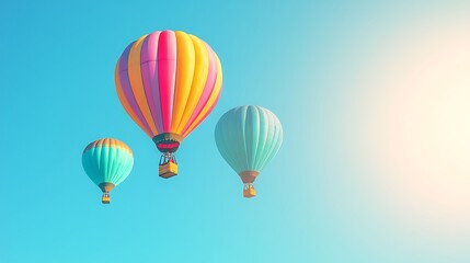Obraz premium A vibrant, colorful hot air balloons over a clear sky with a clear area for text