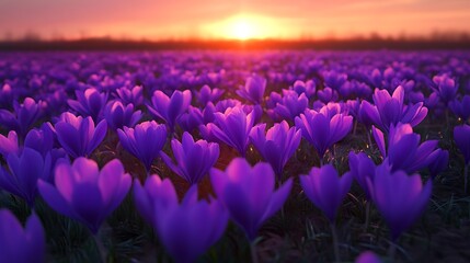 Naklejka premium Vibrant Purple Flowers In Full Bloom Under a Warm Sunset