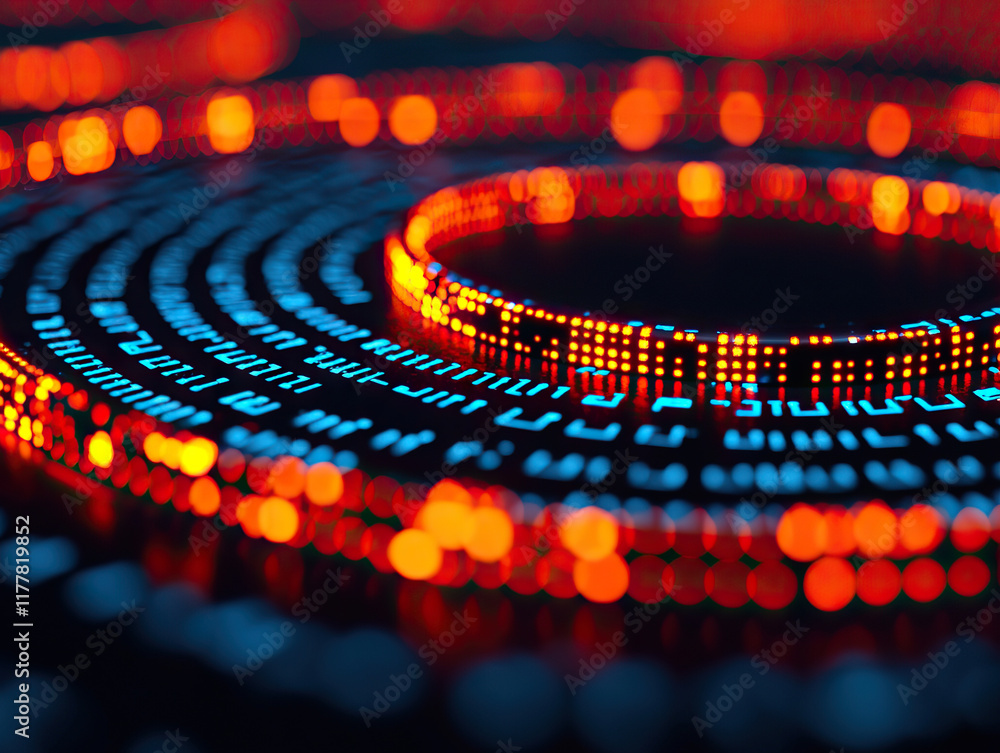 Aufkleber glowing circular pattern of red and blue digital lights, symbolizing data flow and technology