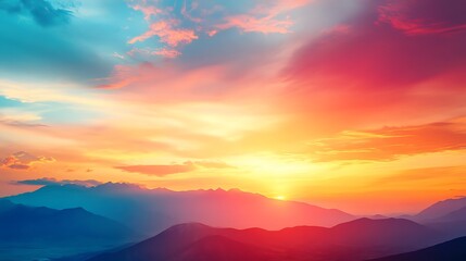 A vibrant, colorful sunrise over a desert with a clear area for text 