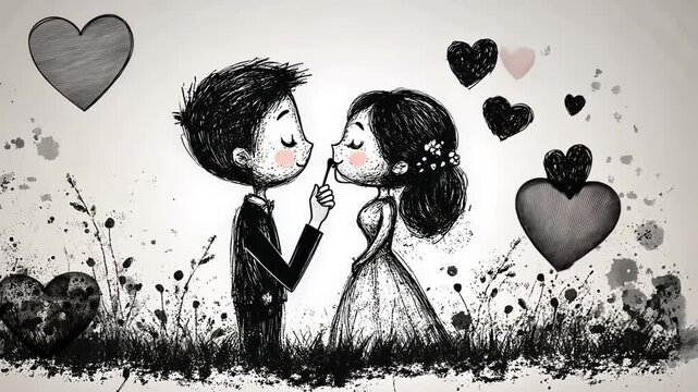 Romantic Couple Silhouette Embracing with Heart Vector Illustration for Valentine's Day