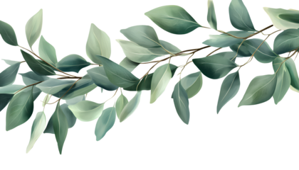 A bunch of eucalyptus leaves on a transparent background in PNG