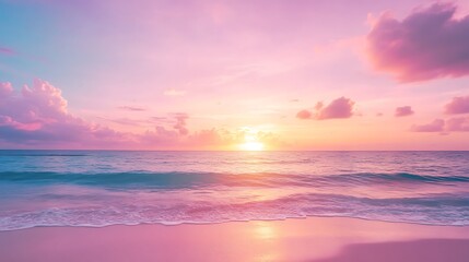 Fototapeta premium A vibrant, colorful sunrise over a quiet beach with a clear area for text